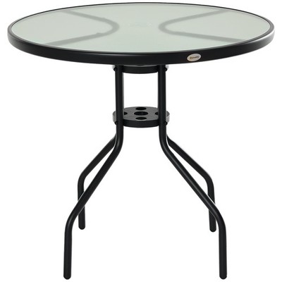 Outsunny 80 cm Outdoor runder Esstisch Garten Terrasse Hartglasplatte mit