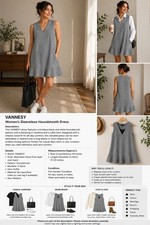 VANNESY Sleeveless Houndstooth V-Neck Shift Short Dress Black/White Women’s M