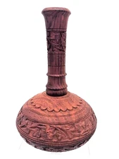 Hand Carved Wooden Vessel~Very Ornate~Floral Pattern Vase Home Decor