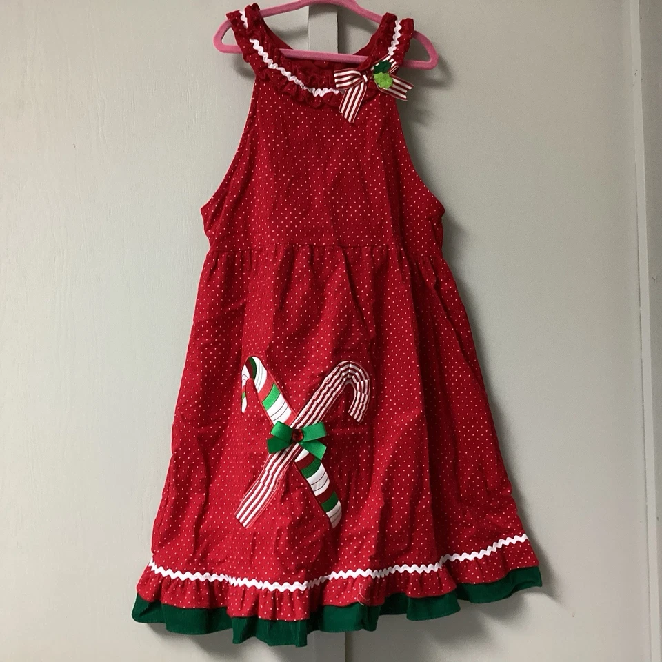 Rare Editions Girls' Sleeveless Dress Size 7 Corduroy Red Christmas Candy Canes - Image 4 of 4