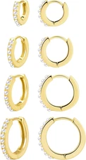 Small Gold Huggie Hoop Earrings Set for Women Men Hypoallergenic 14K Plated Stac