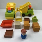 Vintage Fisher Price Little People Construction Workers & Vehicles 13 Pieces
