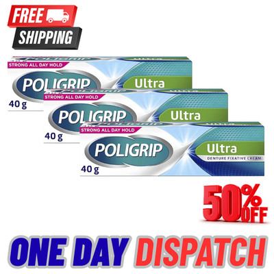 3x Poligrip Ultra Prothesen Fixiercreme 40g Polygrip zinkfrei - Minzgeschmack
