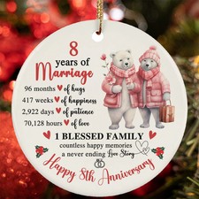 Happy 8th Anniversary Ornament Cute Bear Couple 8 Year Marriage Christmas Gift