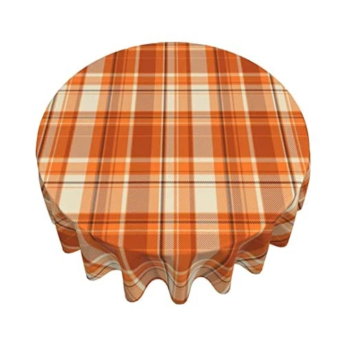  Fall Tablecloth 60 Inch Round Autumn Thanksgiving Plaid Table Cloth Dust  - Image 4 of 4