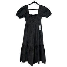 ASTR The Label Dress Womens Size Small Black Puff Sleeve Tiered Poplin Midi Boho