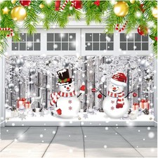Impressive Snowman Garage Banner - 7x16 ft Christmas Indoor/Outdoor Decor