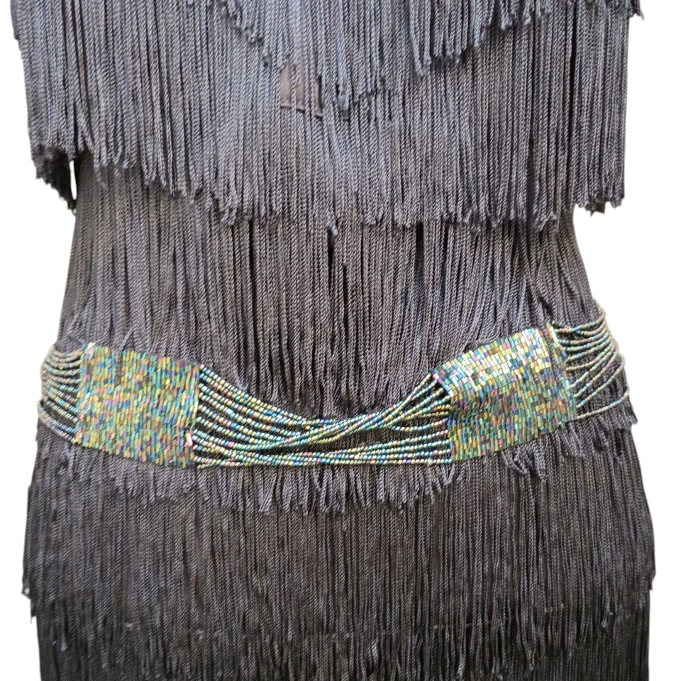 Antiguo cinturón/cadema vintage de 1920 elegante azul verde gris con cuentas aleta Foto 2 de 4