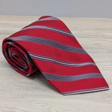Cremieux Silk Repp Tie Red White Blue Striped Classic Handmade USA 57x4" Career