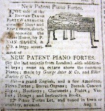 1806 Boston newspaper w front page illustrated Ad for a PIANO Musical Instrument