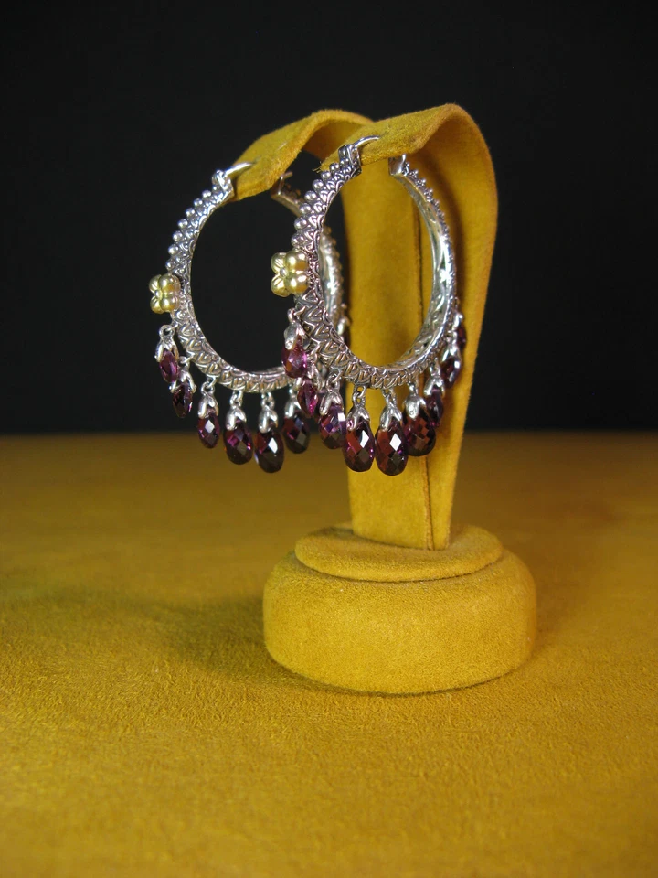 BARBARA BIXBY RHODOLITE EARRINGS BRIOLETTE HOOP CHANDELIER FLOWER Gemstone Boho - Image 2 of 2