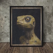 Vintage ALIEN Reptilian Wall Art, Cryptid Lizard NHI UFO UAP Reptile Room Decor