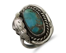 Navajo Handmade Ring 925 Silver Natural Turquoise Signed Jason Livingston C.80's