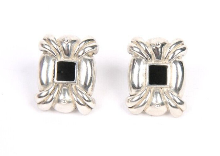 STERLING SILVER ONYX Rectangle Shape EARRINGS Sig… - image 1