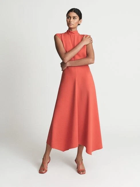 REISS Coral Livvy High Neck Midi Dress Open Tie Back Party Occasion 6 34 |  eBay