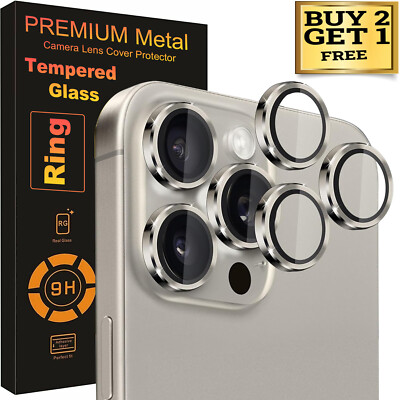 For iPhone 15 Pro Max 15 Pro Metal Ring Tempered Glass HD Camera Lens Protector