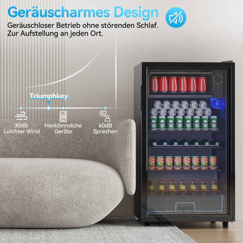 Getränkekühlschrank Flaschen Bier Minibar Glastür 85L,LED Beleuchtung,Schwarz - Bild 3 von 4