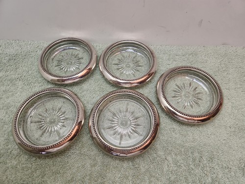Wes Blackinton Glass & Silverplated Coasters Set of 5