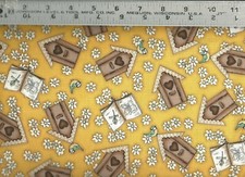 Quilting Treasures Floral Bird Houses Yellow 100 Cotton Quilt Fabric BTY
