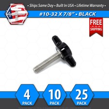  10-32 x 7/8" Thumb Screw Stainless Steel - Black Tee / Wing Knob - USA