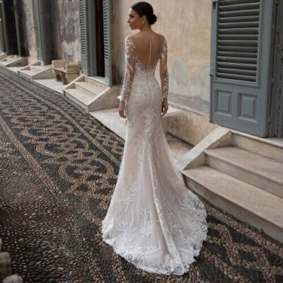 Crystal Wedding Dress Mermaid Beading Sweetheart Lace Applique Sheer  Illusion | eBay