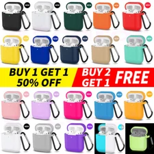 For Apple AirPods 2&1 Silicone Case Protector Shockproof Full Cover + Keychain