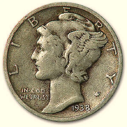 1938 S Mercury Dime circulated 90% Silver Very Fine VF