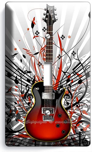 RED ELECTRIC GUITAR NOTES 1 GANG LIGHT SWITCH WALL PLATE MUSIC STUDIO ROOM DECOR - Picture 1 of 1