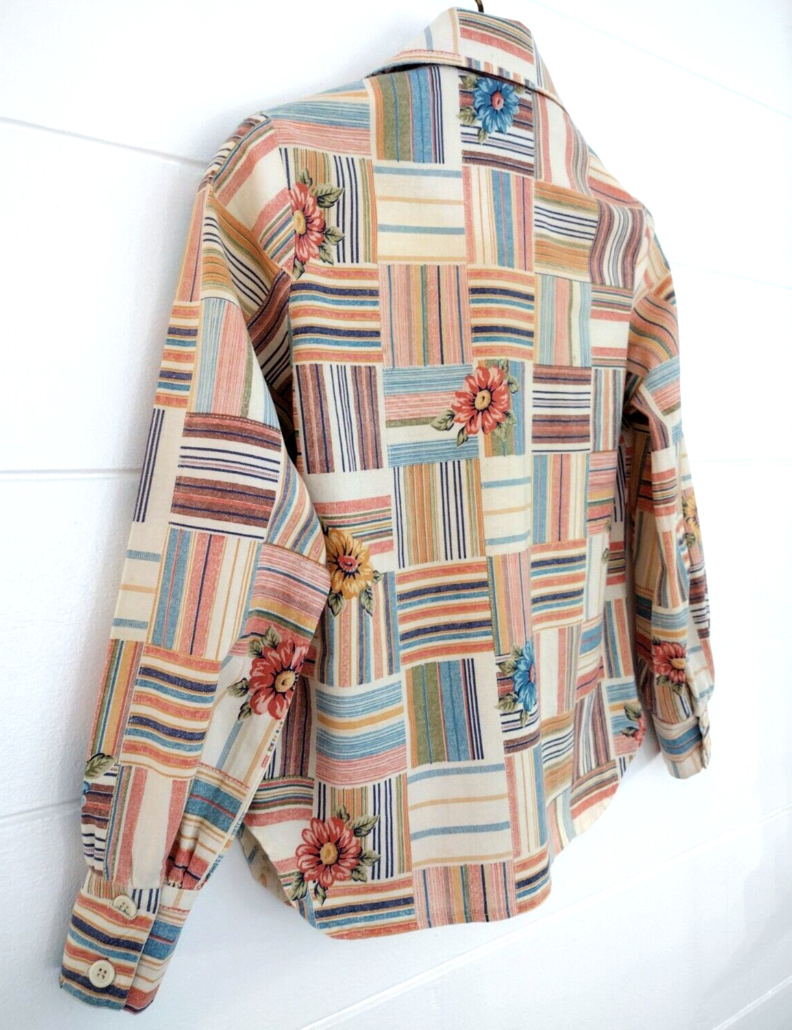 Vtg 70's Western Patchwork Dagger Collar Plaid Bu… - image 5