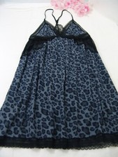 Victoria's Secret Slip M gray leopard modal lace nightie dress NWT circa-19
