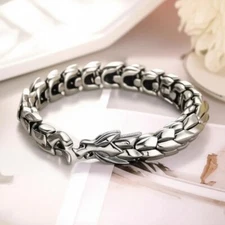 Men’s Vintage Ouroboros Chain Bracelet Viking Style Stainless Steel Snake Cuff