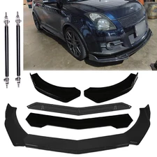 Front Bumper Lip Splitter Spoiler + Strut Rods Glossy Black For Suzuki Swift