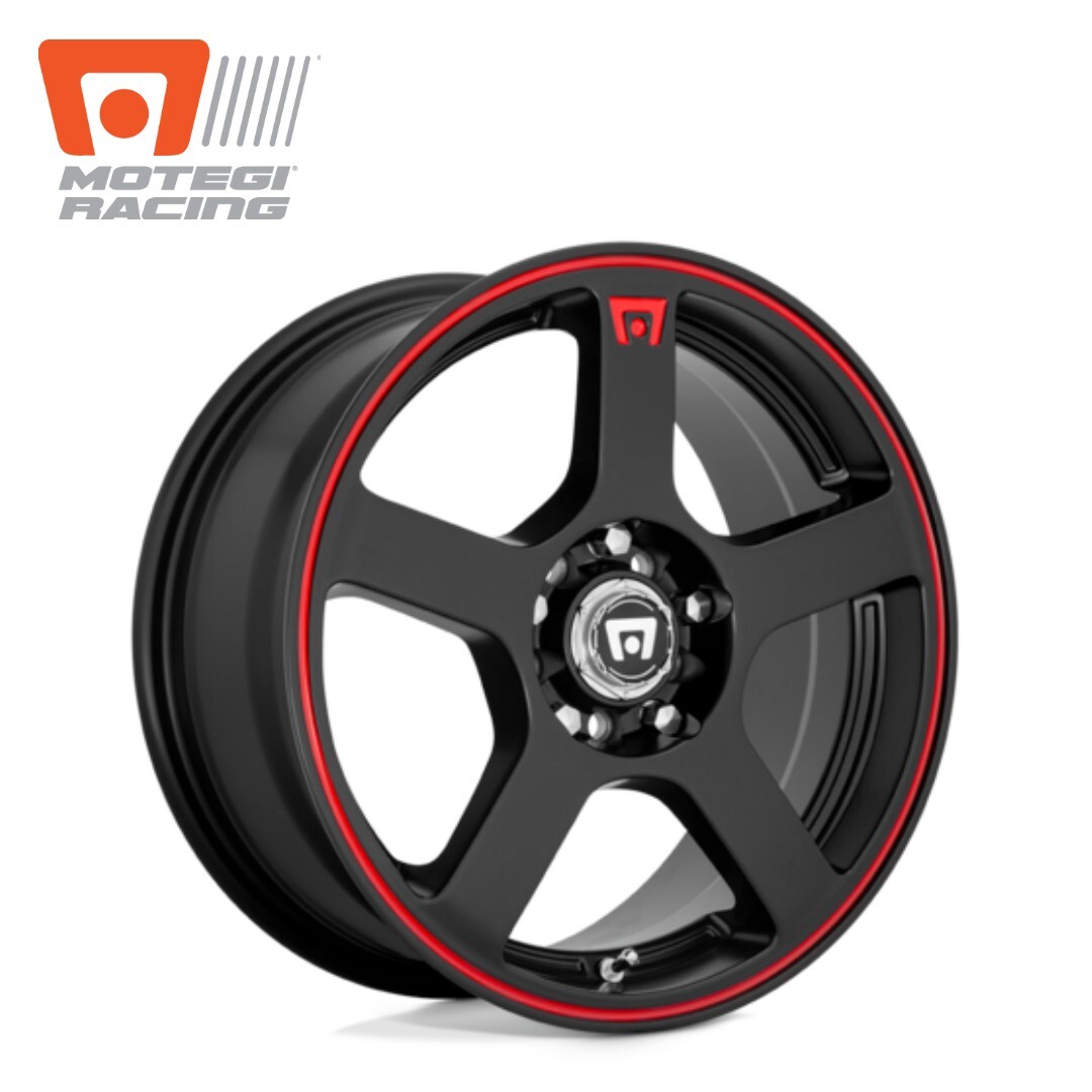 (1) 17" Motegi MR116 FS5 Matte Black Wheel Red Stripe 17x7 5x100 5x4.5 +40mm