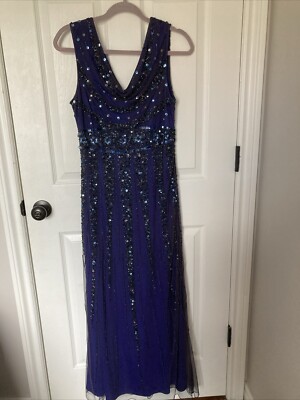 Patra Party Evening Dress Indigo Periwinkle Sleeveless Sequence Woman Sz 14  Maxi | eBay