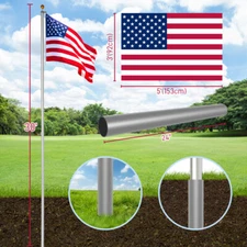 30FT Sectional Flag Pole Kit Heavy Duty Aluminum Flag pole Fly +  Flags set 