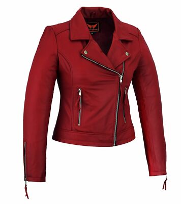 Women's Soft Unique Motorcycle Casual Soft Light Weight Leather Jacket Red