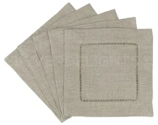 12 Natural 100% Linen Cocktail Napkins - 6" - Ladder Hemstitch Cloth Coaster