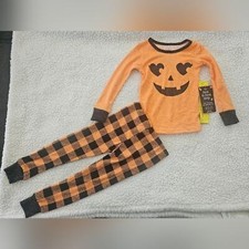 Trick or treat sleep kids unisex orange and black pajama set size 2T