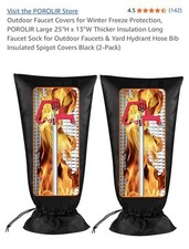 2 Outdoor Faucet Covers for Winter Freeze Protection, Large 25"H x 13"W