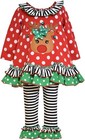 Bonnie Jean baby girls Christmas Santa Reindeer Red polka Striped leggings set