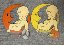 Unique Vintage Wall Art Nursery Sleeping Baby Crescent Moon Handmade Wooden 2 