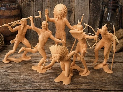Vintage Louis Marx & Co. Toys 6" Indians Lot of 6 Good Condition