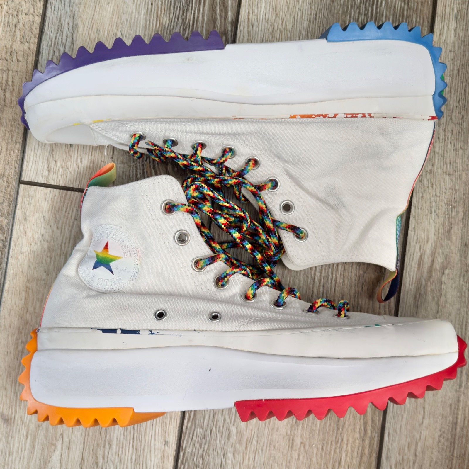 Converse Run Star Hike Hi Mens US 9.5 Womens 11 170824C White Rainbow Pride Read thumbnail 3