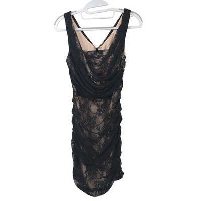 Express Dress Size 2 Bodycon Lace Ruched V-Neck Knee Length Cocktail Black