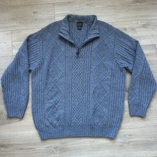 Jos A Bank Executive Collection 1/4 Zip Sweater Sz XXL Blue Cable Knit 80 Wool