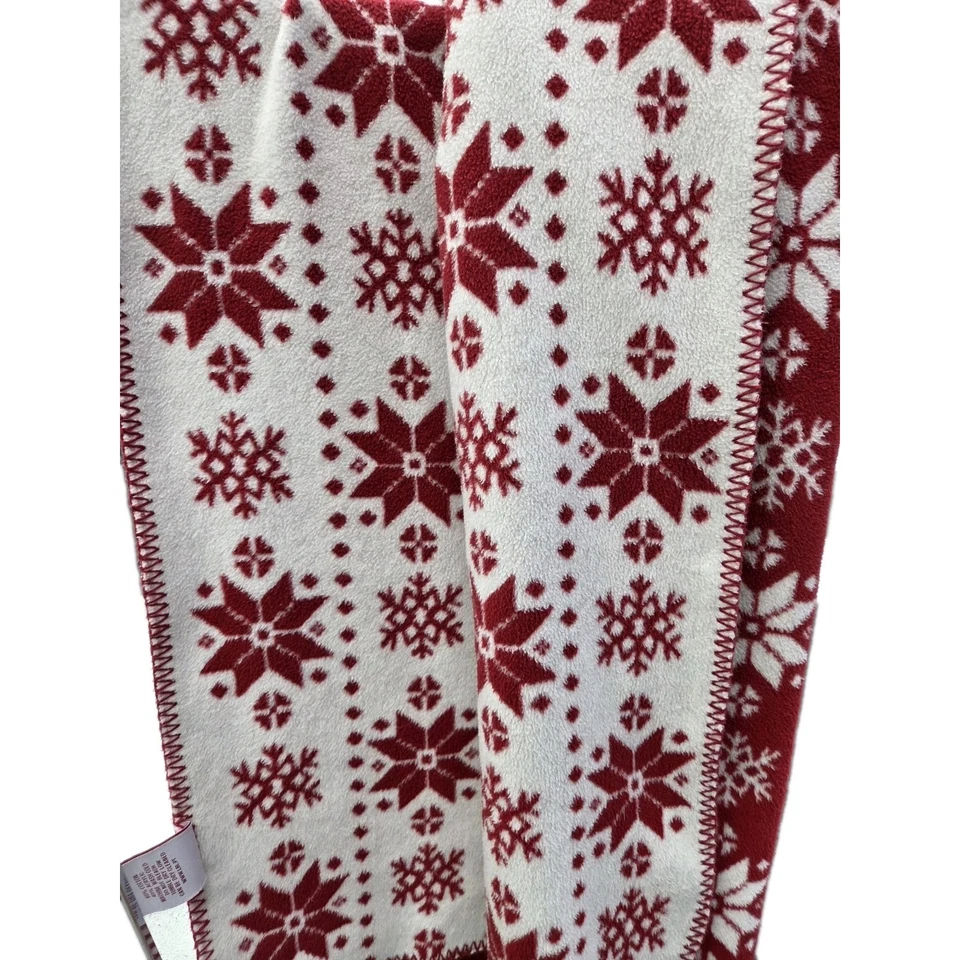 Copos de Nieve y Pointsettia Manta Navidad Rojo y Blanco Lujoso Ropa de Cama Foto 2 de 3