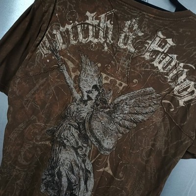 Vintage Y2K Grunge Cyber Goth Affliction Style Shirt Large USA Earth Tone Wings