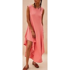 Free People Coral Mia Midi Dress FP Beach Sleeveless Asymmetrical Ruffle S NWT