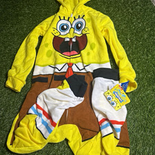 Nickelodeon SpongeBob Kids Fleece Hooded Zip One-Piece Pajamas Yellow 6