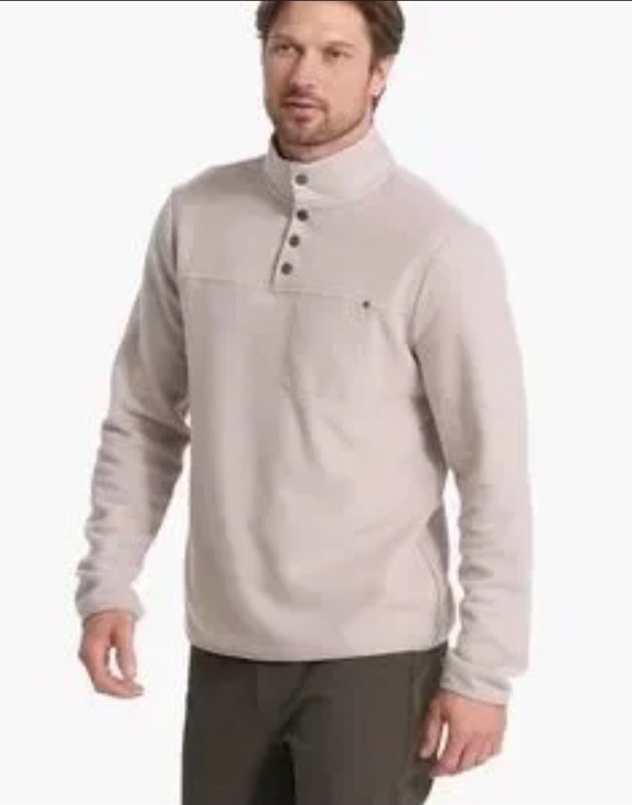 Vuori Venice Wool Pullover Beige Wool Blend Fleece Men’s M Quarter Snap Logo
